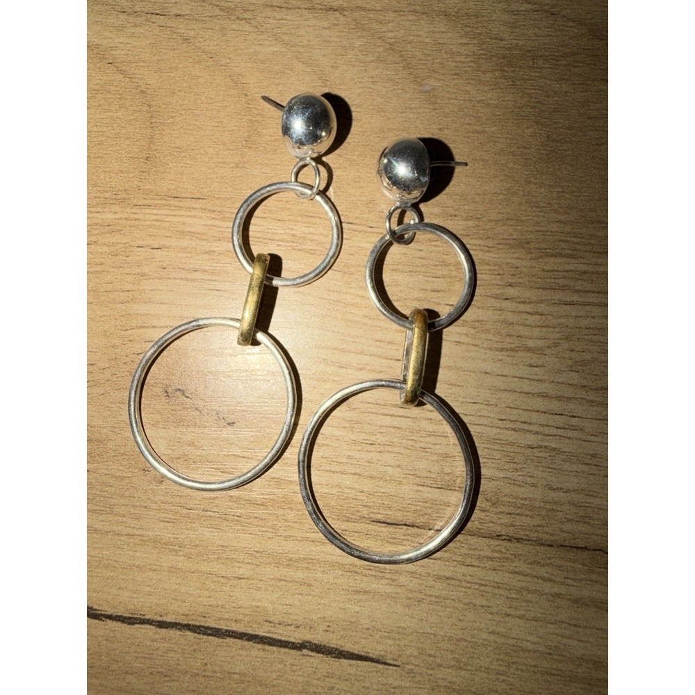 Double Circle Sterling‎ Silver Drop Earrings..925 Marked on backings